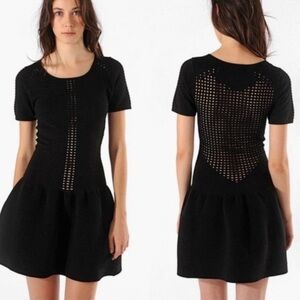 Maje sweater dress ambre black small ribbed perforated laser cut out